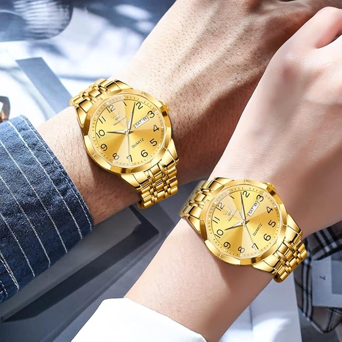 OLEVS Watch for Men Women Large Face Unisex Diamond Luxury Dress Analog Quartz Stainless Steel Waterproof Luminous Date Business Casual Wrist Watch