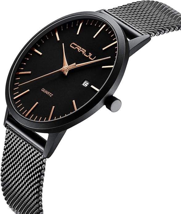 CRRJU Men's Minimalist Casual Luxury Auto Date Watches Fashion Business Japan Movement Quartz Waterproof Wristwatches for Men Stainsteel Steel Band Watch