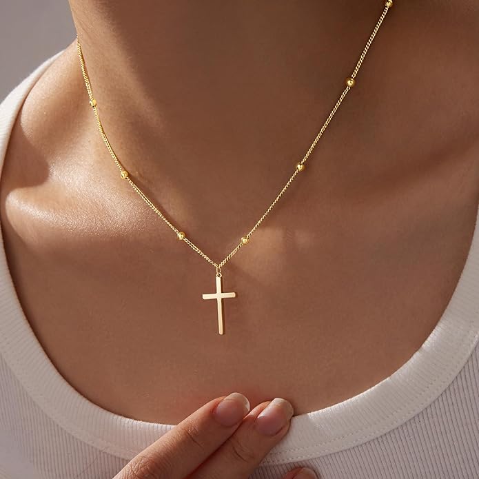 Infinity Cross Necklace for Women, Unique Trendy Fahion Cross Jewelry Gifts, Non Tarnish & Waterproof Dainty Simple Gold Cross Pendant, Christian Religious Easter Faith Accessories Jewelry Gifts