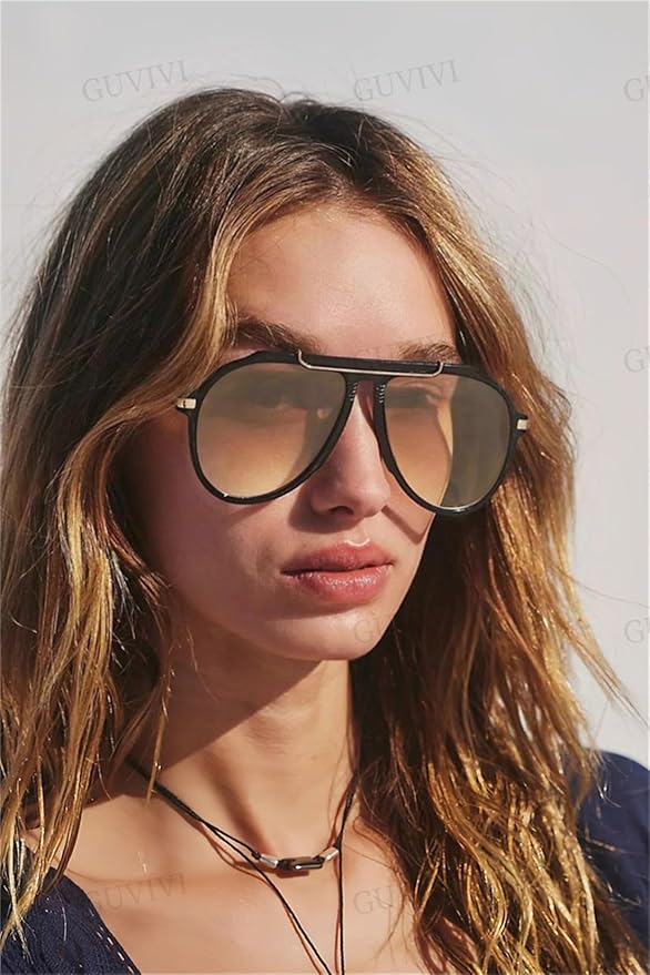 Oversized Aviator Sunglasses for Women Men 2026 70s Retro Gold Metal Sun Glasses Tangle Free Square Aviators