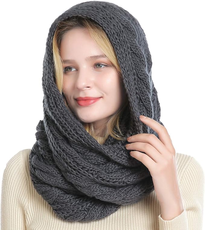 QUEENFUR Winter Women Thick Cable Knit Ribbed Infinity Circle Loop Scarf