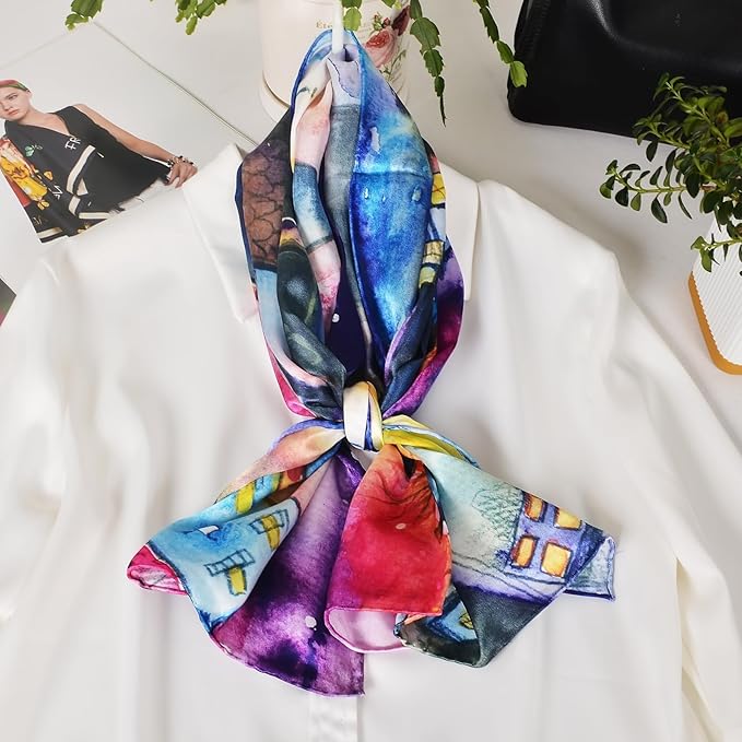 100% Mulberry Silk Scarf for Women Neck Oblong Headscarves Long Floral Print Lightweight Silk Wraps Shawls 67"*20"