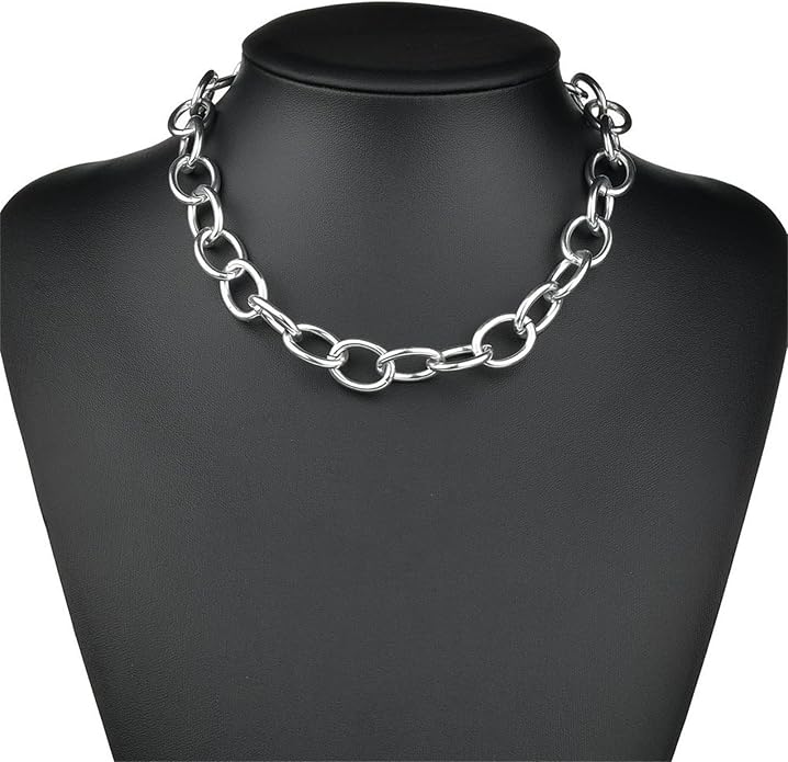 coadipress Gold Link Chain Earrings Necklace Set for Women Minimalist Gold Plated Chain Link Earrings Punk Oval Dainty Chunky Chain Necklace Trendy Jewelry