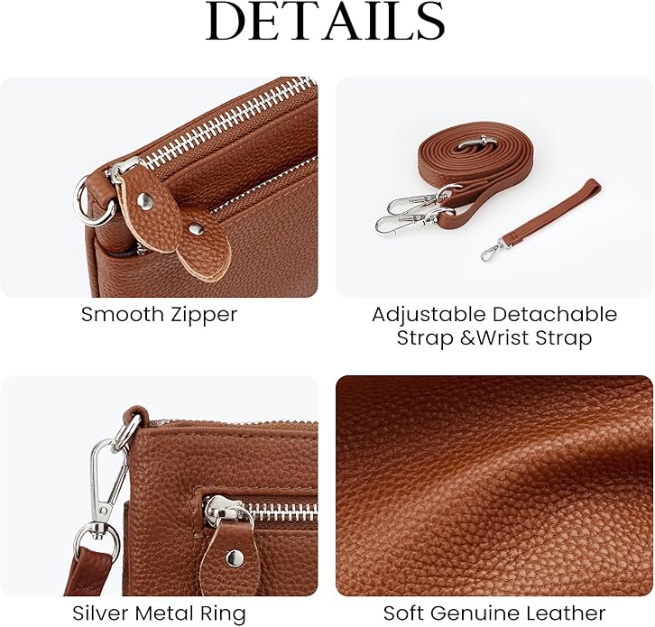 befen Genuine Leather Wristlet Clutch Wallet Purses with RFID Blocking, Small Crossbody Bags Shoulder Handbag for Women