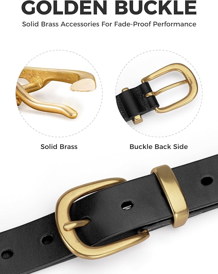 Womens Belts for Jeans 1.1" Width Ladies Belts for Dresses Full Grain Leather Gold Buckle Belt Gift Box