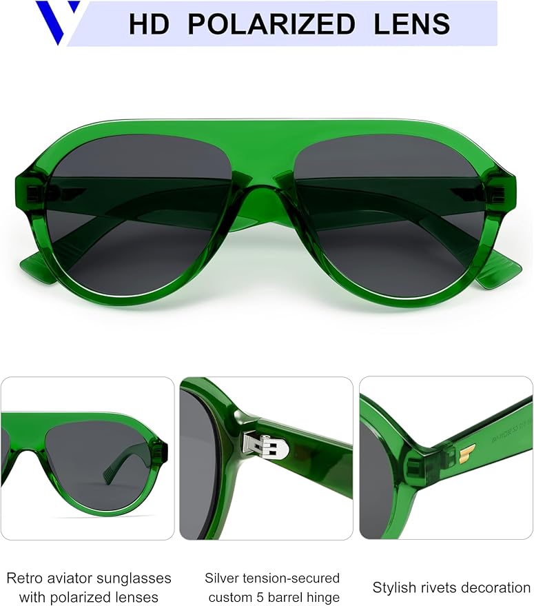 VANLINKER Retro Aviator Polarized Sunglasses for Men Women Trendy 70s Vintage Plastic Frame Sun Glasses VL9750