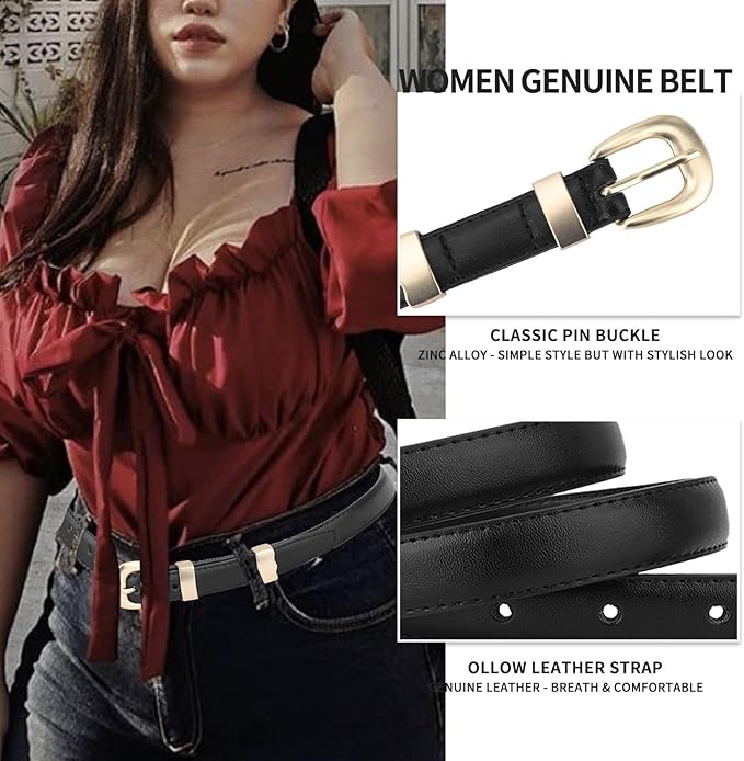 TINIDI Women Genuine Leather Belt for Jeans Pants Dress Fashion Ladies Waist Belt with Gold Buckle