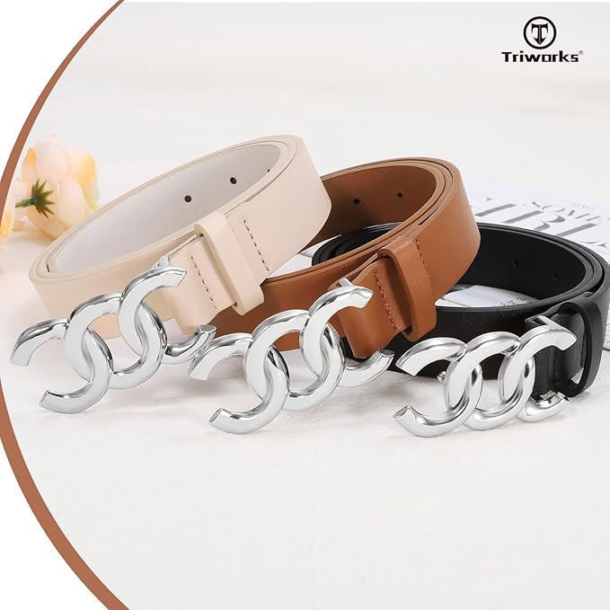TRIWORKS 3 Pack Women's Belts for Jeans Pants Fashion Waist Belts for Ladies Leather Belts