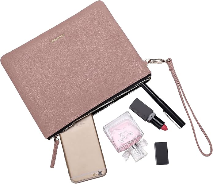 DORIS&JACKY Lambskin Leather Wristlet Clutch Purse for Women Soft Designer Slim Cell Phone Pouch Bag with Detachable Strap