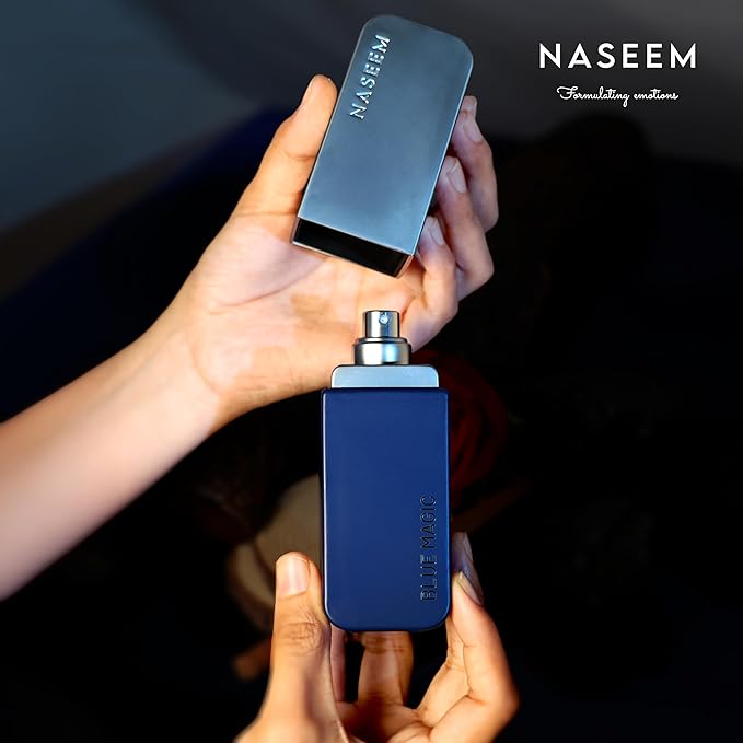 NASEEM Blue Magic Men’s Perfume – 80ml Alcohol-Free, Long-Lasting Fougere Fragrance with Pineapple, Nutmeg, Rose & Vetiver – Bold & Masculine Scent