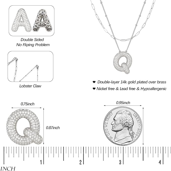 LUCA SMITH Initial Necklaces for Women, Dainty Balloon Bubble Letter, Name Letter Alphabet Pendant Layered Choker Chain Jewelry Gift