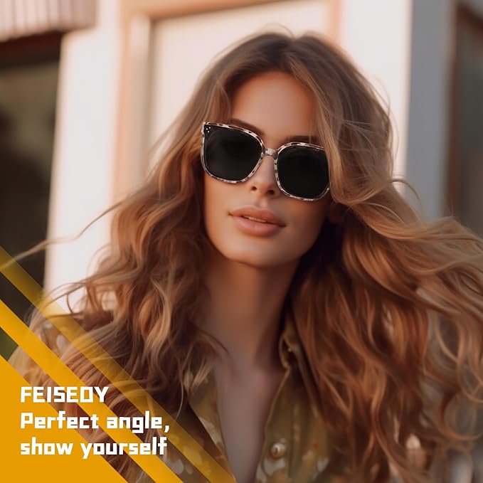 FEISEDY Oversized Polarized Sunglasses - UV400 Protection, Square Fashion Sun Glasses for Outdoor & Daily B2600