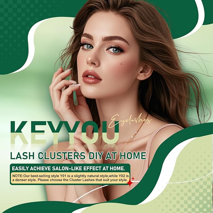 Lash Clusters 96pcs Individual Lashes Y02 D Curl 10mm Eyelash Clusters KEYYOU Volume Wispy Lash Extension Soft&Comfortable Easy DIY at Home(Y02,D-10mm)