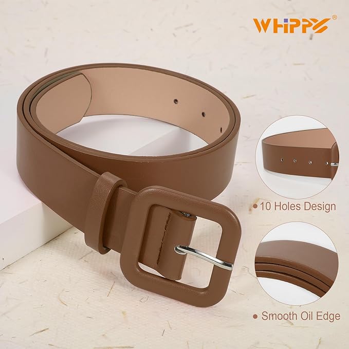 WHIPPY Women Leather Belt Candy Color Fashion Square Buckle Belt Ladies Belt for Jeans Pants Dresses