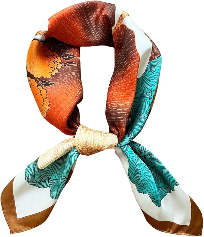 FONYVE Silk Feeling Scarf Medium Square Satin Head Scarf for Women 27.5 × 27.5 inches