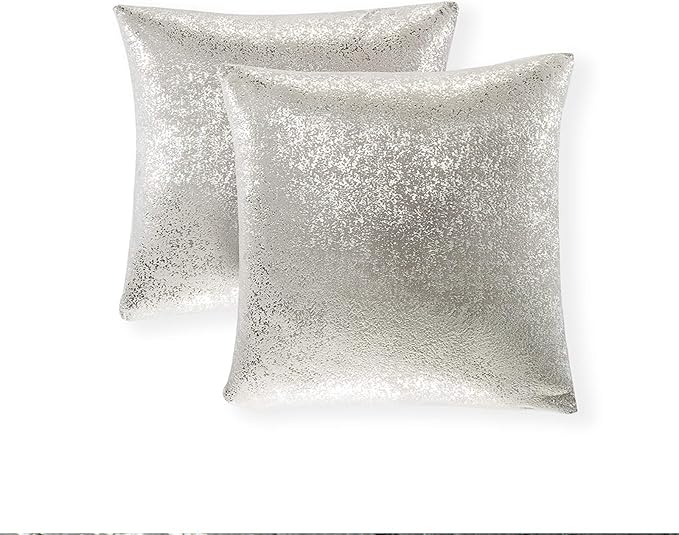 Xinrjojo Set of 2 Throw Pillow Covers, Cushion Cases, Decorative Square Pillow Case for Home Sofa Couch Chair Back Seat Bedroom Car, Invisible Zipper, 24 x24 Inch (Silver- Light Gray)