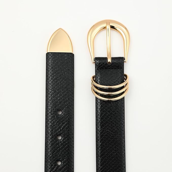 Women's Leather Belts with Gold Buckle Fashion Leather Waist Belt Elegant Ladies Belts for Jeans Dress & Casual Wear