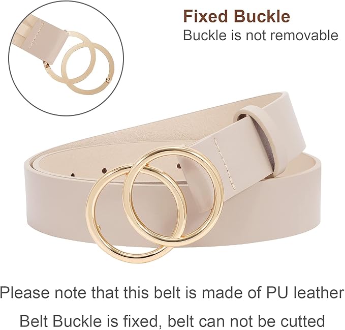 SUOSDEY Women Leather Belt Fashion Double O-Ring Soft Faux Leather Waist Belts For Jeans Dress