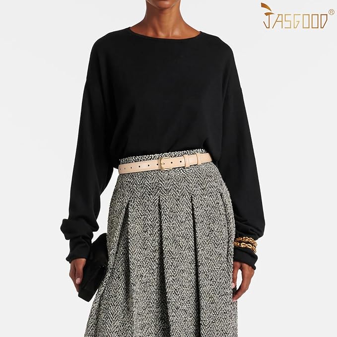 JASGOOD Women Leather Belt Fashion Ladies Skinny Leather Waist Belt for Pants Jeans Dress with Gold Buckle