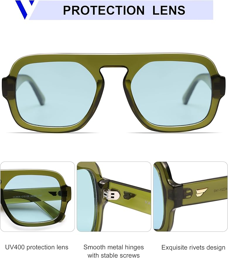 VANLINKER Oversized Retro Square Aviator Sunglasses for Women Men 70s Vintage Style Trendy Big Flat Top Sun Glasses VL9826