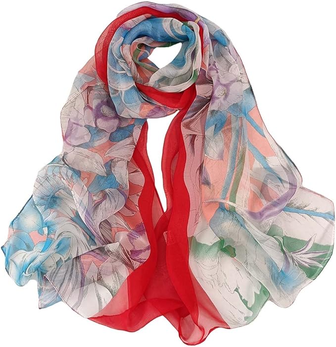 Pokeedioty Scarfs for Women Lightweight Fashion Scarves Elegant Floral Pattern Sheer Scarfs