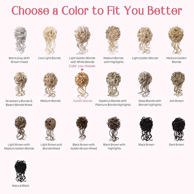 HOOJIH 2PCS Messy Bun Hair Piece, Tousled Updo with Tendrils Hair Bun Extensions Wavy Curly Hair Wrap Ponytail Hairpieces Hair Scrunchies for Women HB010 Dasiy - Golden Blonde…