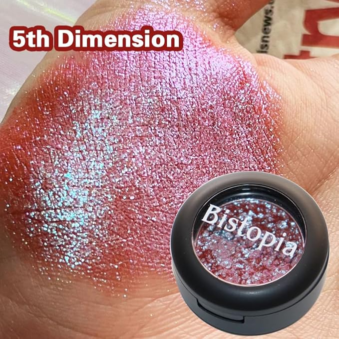 Glitter Eyeshadow Collection, 14 Shades, Shimmer Pressed Powder, Metallic and Iridescent Colors (5th Dimension)