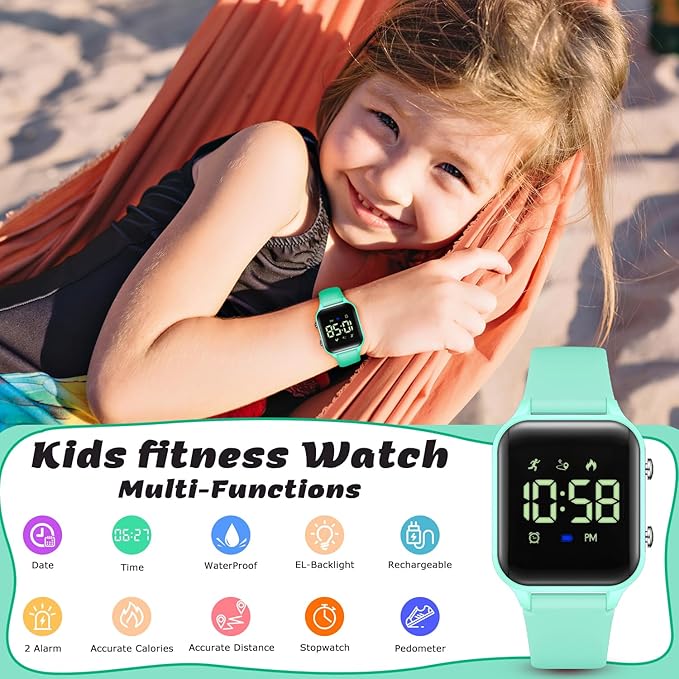 L LAVAREDO Kids Digital Watches for Boys Girls,Waterproof Sport Watch with Pedometer Stopwatch Vibration Alarm for Ages 5-13,No App Fitness Tracker Watch for Kids Teens Birthday Christmas Gifts