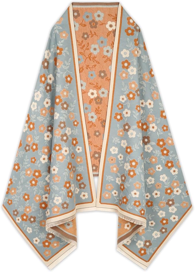 EXTREE Scarfs for Women Pashmina Silky Shawl Wrap for Evening Dressing Blanket Open Front Poncho Cape