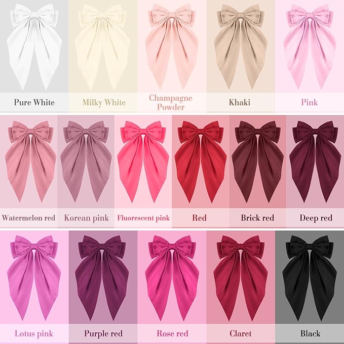 Hoteam 16 Pcs Silky Satin Hair Bows Bulk for Women Large Hair Ribbons Oversized Bows Oversized Long Tail Large Bow-knot Clips Accessories Gifts(Vibrant)