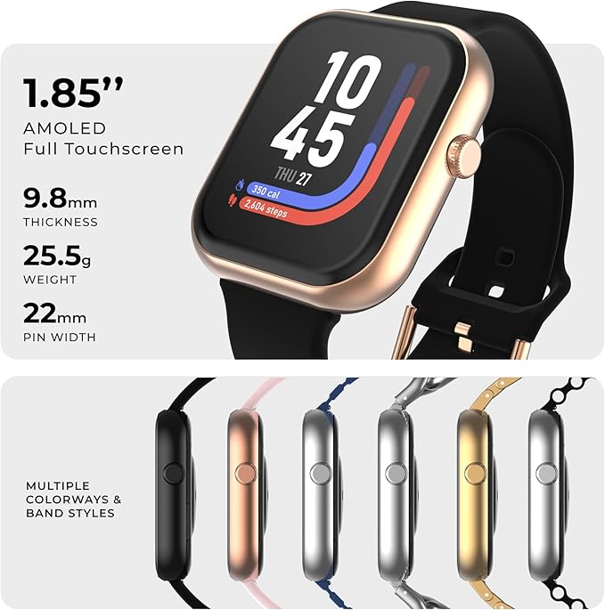 iTouch AIR 5 Smartwatch – 1.85” AMOLED Display, Bluetooth Calling, 100+ Sport Modes, Heart Rate, SPO₂, Stress & Sleep Tracking, IP68 Water Resistant, 7-Day Battery Life – for Android & iOS