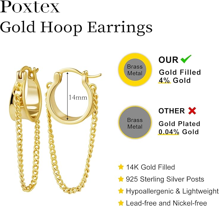 Gold Plated Statement Chunky Dangle Stud Earrings for Women, Gold Plated Hoop Knot Claw Earrings Tarnish Free Jewelry for Women Gifts