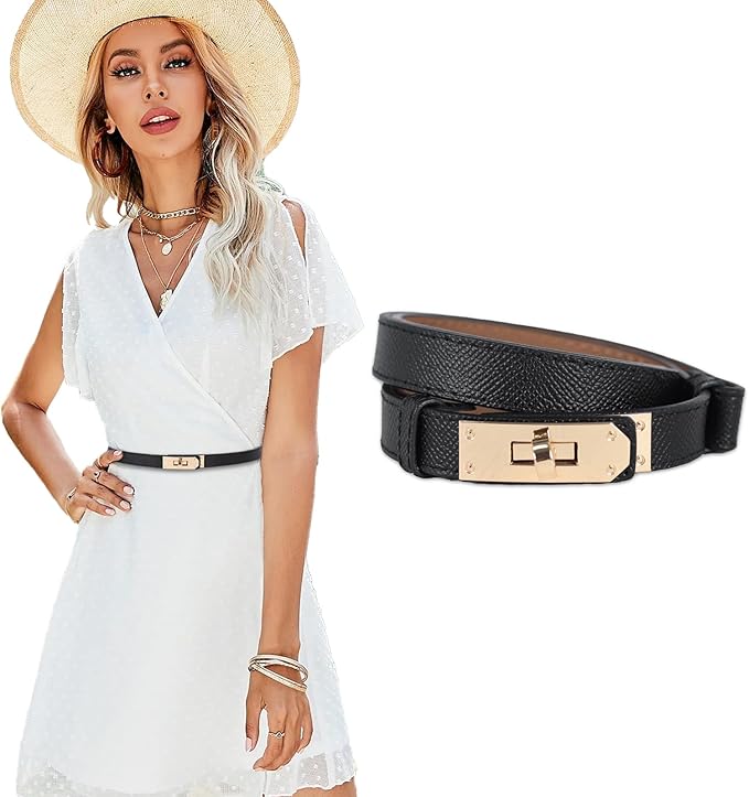 Women's Fashion Classic Metal Buckle Leather Belt with Jeans Dress