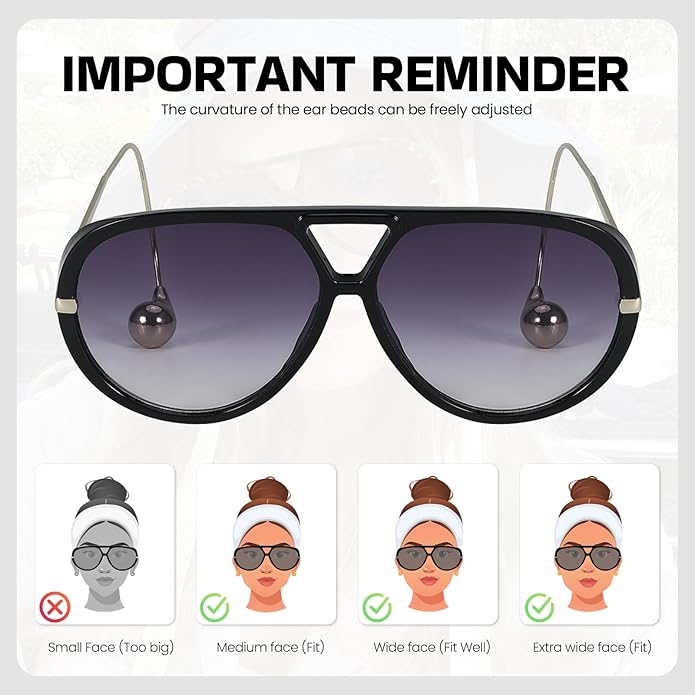 SODQW Oversized Aviator Sunglasses for Women With Earring Trendy Large Big XL Size 2025 Designer Ladies Shades