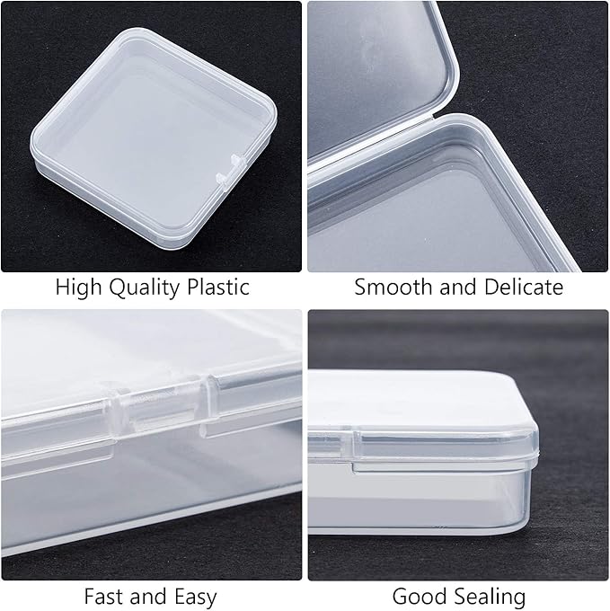 SATINIOR 24 Packs Small Clear Plastic Beads Storage Containers Box with Hinged Lid for Storage of Small Items, Crafts, Jewelry, Hardware (2.76 x 2.76 x 0.67 Inches)