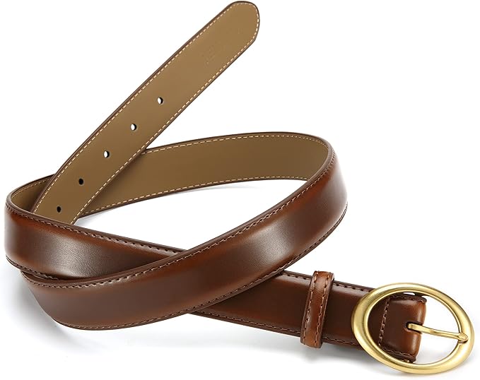 Womens Belt - CR Leather Belt Women Casual for Jeans Pants Dress - Belts with Gold Buckle for Women Fashion