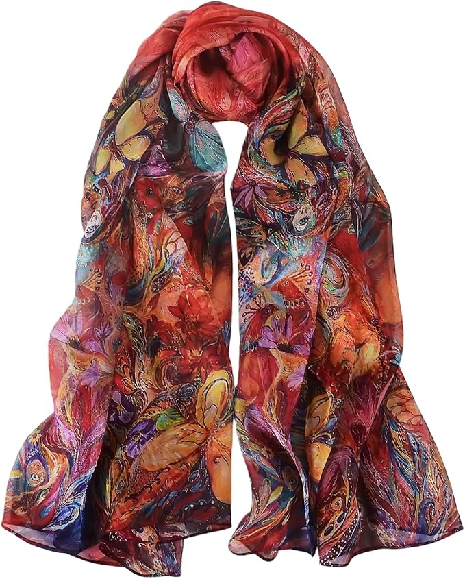 100% Mulberry Silk Women's Neck Silk Scarf-Lightweight Shawl,FLoral Print Beach Silk Wrap-Scarves for Photography