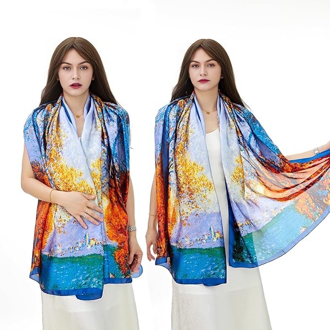 YOUR SMILE Large Mulberry Silk Feeling Long Stain Scarf Lightweight Sunscreen Shawls Wraps for Women