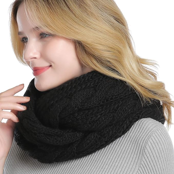 QUEENFUR Winter Women Thick Cable Knit Ribbed Infinity Circle Loop Scarf