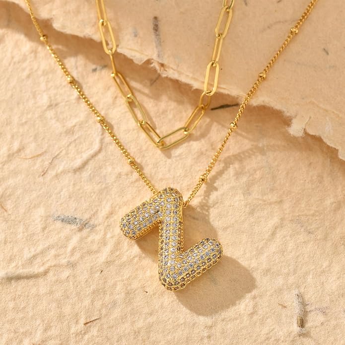 LUCA SMITH Initial Necklaces for Women, Dainty Balloon Bubble Letter, Name Letter Alphabet Pendant Layered Choker Chain Jewelry Gift