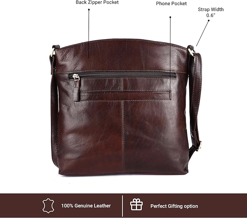 Terry Large Soft Real Leather Womens Crossbody Handbags and Purses-Triple Zip Premium Sling Crossover Shoulder Bag