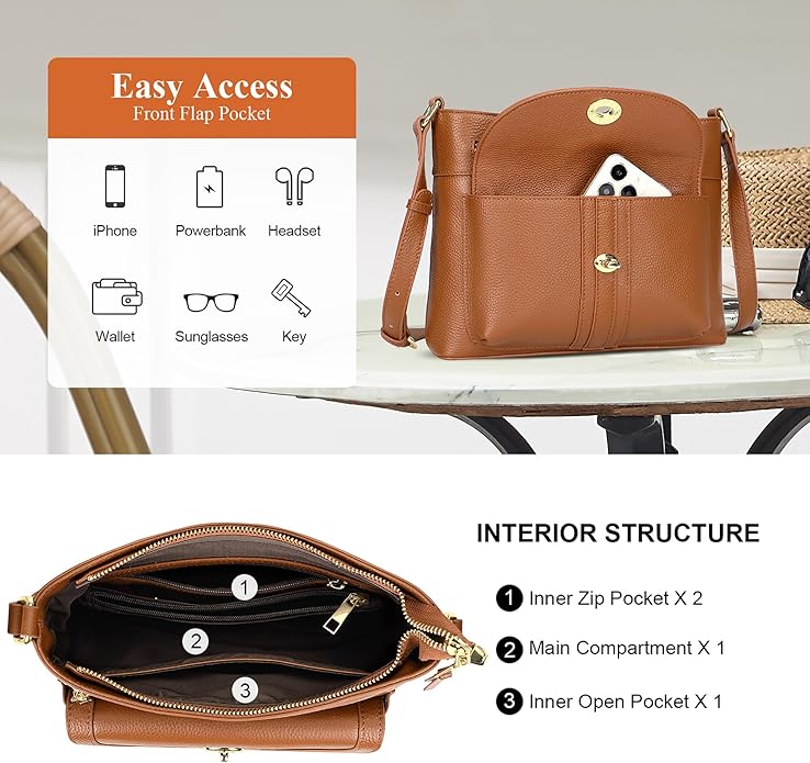 Over Earth Genuine Leather Crossbody Bags for Women Trendy Purses and Ladies Shoulder Handbags