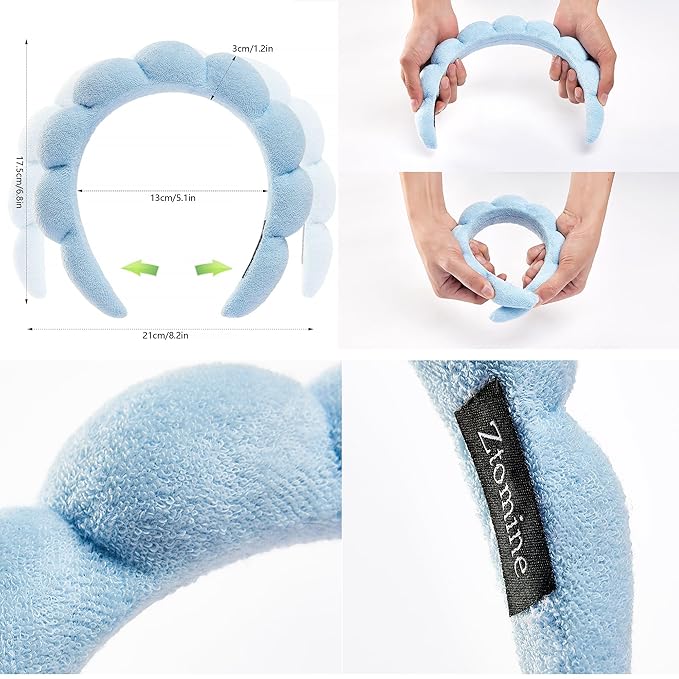 Hairband, 2 Count Pack - Thick Absorbent Terry Cloth Spa Headbands for Washing Face or Facial - Set of 2 - Puffy Makeup Headbands for Face Washing, Mask (Blue+Fruit Green)