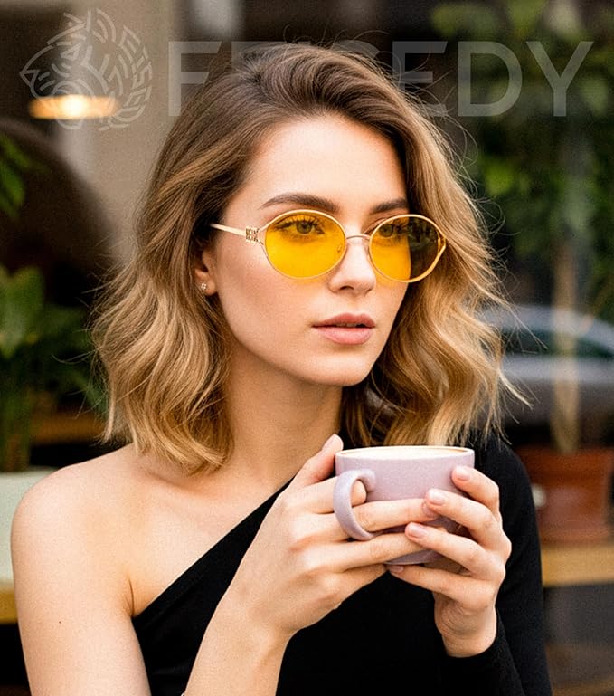 FEISEDY Retro Oval Small Sunglasses for Women Men 90s Trendy Classic Y2K Frame Round Shades UV400 Protection B9164