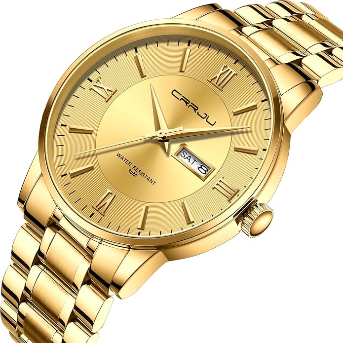 CRRJU Men's Fashion Luxury Stainless Steel Watches for Men Business Auto Date Chronograph Analog Quartz Wristwatches