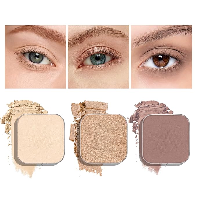 Magnetic Single Eyeshadow Set – Refill Pans, 3 Colors, Neutral Matte & Shimmer, Highly Pigmented, No Case, for Custom Magnetic Palettes