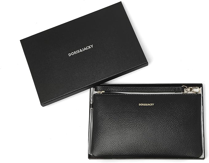 DORIS&JACKY Small Leather Wristlet Clutch Purse for Women Slim Designer Wallet and Cellphone Pouch Bag With Detachable Strap