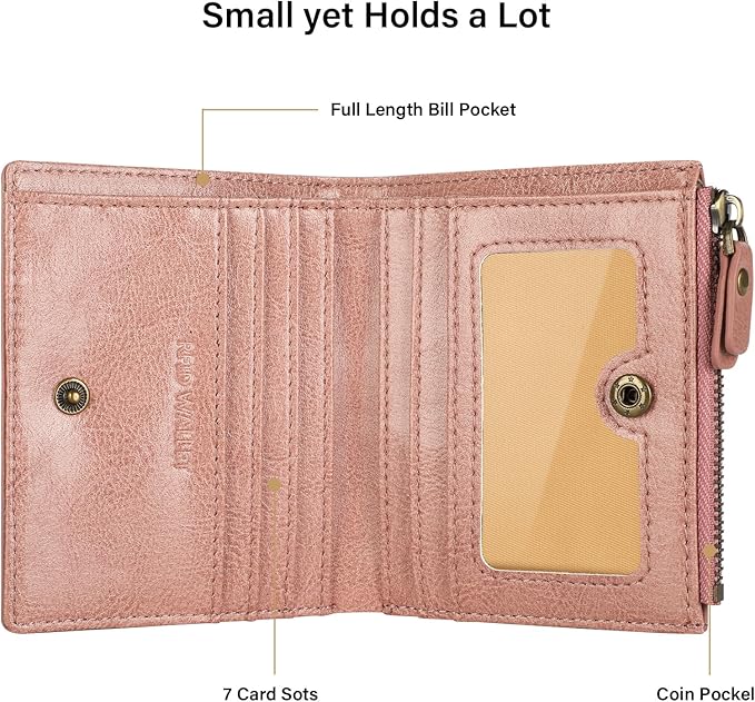 Lavemi Ultra Thin Small Compact Leather Womens Girls Wallets RFID Blocking Credit Card Holder for Women