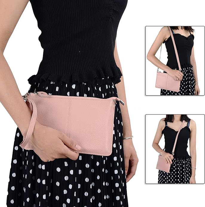 befen Genuine Leather Wristlet Clutch Wallet Purses Small Crossbody Bags for Women with RFID Blocking Card Slots