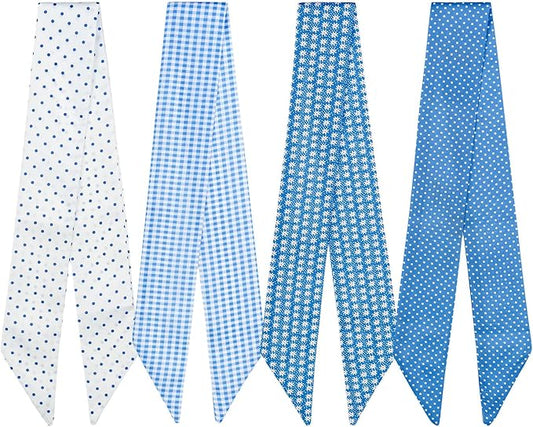 4 Pack Purse Scarf Handbags Skinny Twill Hair Scarves Narrow Neck Scarf Band Women Fashion Accessories Bag Charms